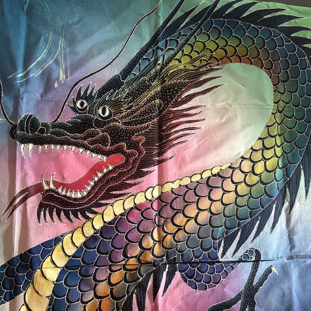 Dragon multicolor Rainbow indonesian Batik Panel Priyo 28" X 34.5” - Picture 9 of 14